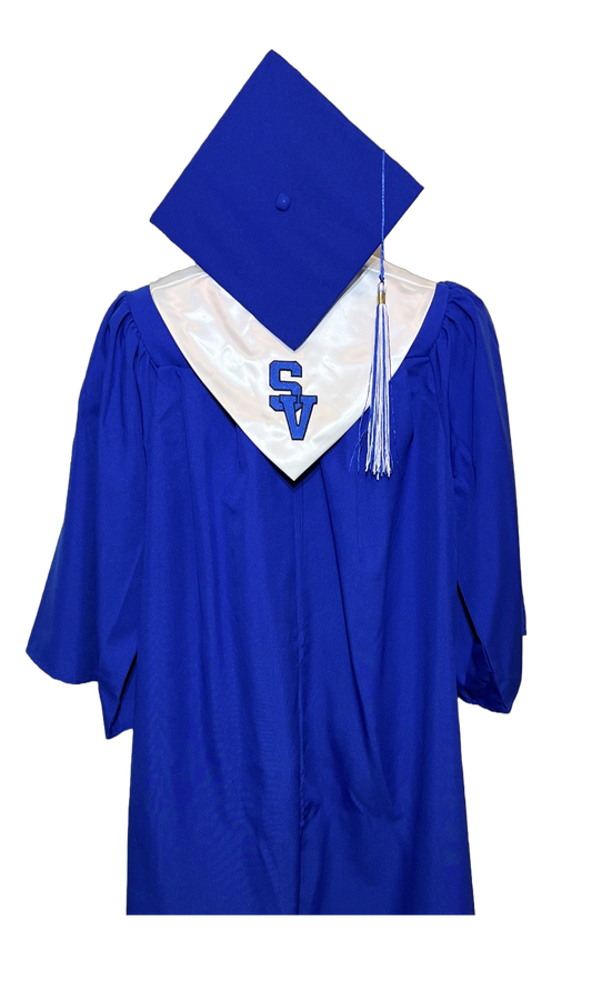 Official Shelby Valley High School Cap, Gown, Hood and Tassel combo.