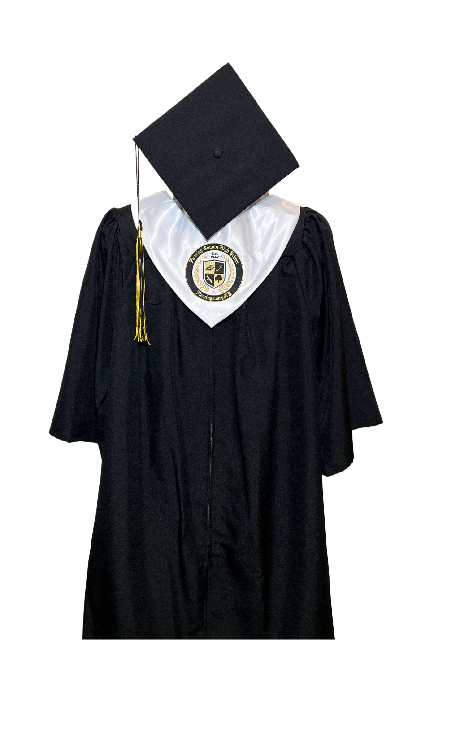 Official Fleming County High School Cap, Gown, Hood and Tassel combo. KY School Shop Official Fleming County High School Cap, Gown, Hood and Tassel combo. KY School Shop
