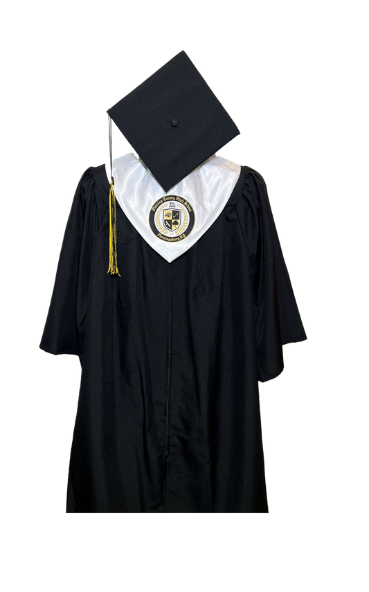 Official Fleming County High School Cap, Gown, Hood and Tassel combo.